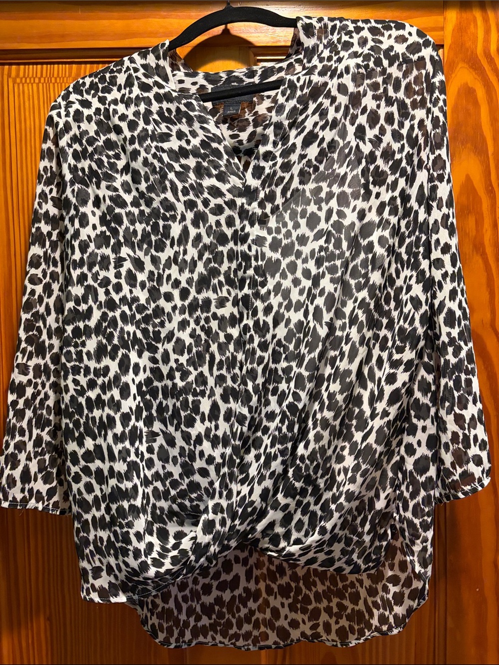 Liz Claiborne Black and White Animal Print Twist-Front Blouse
